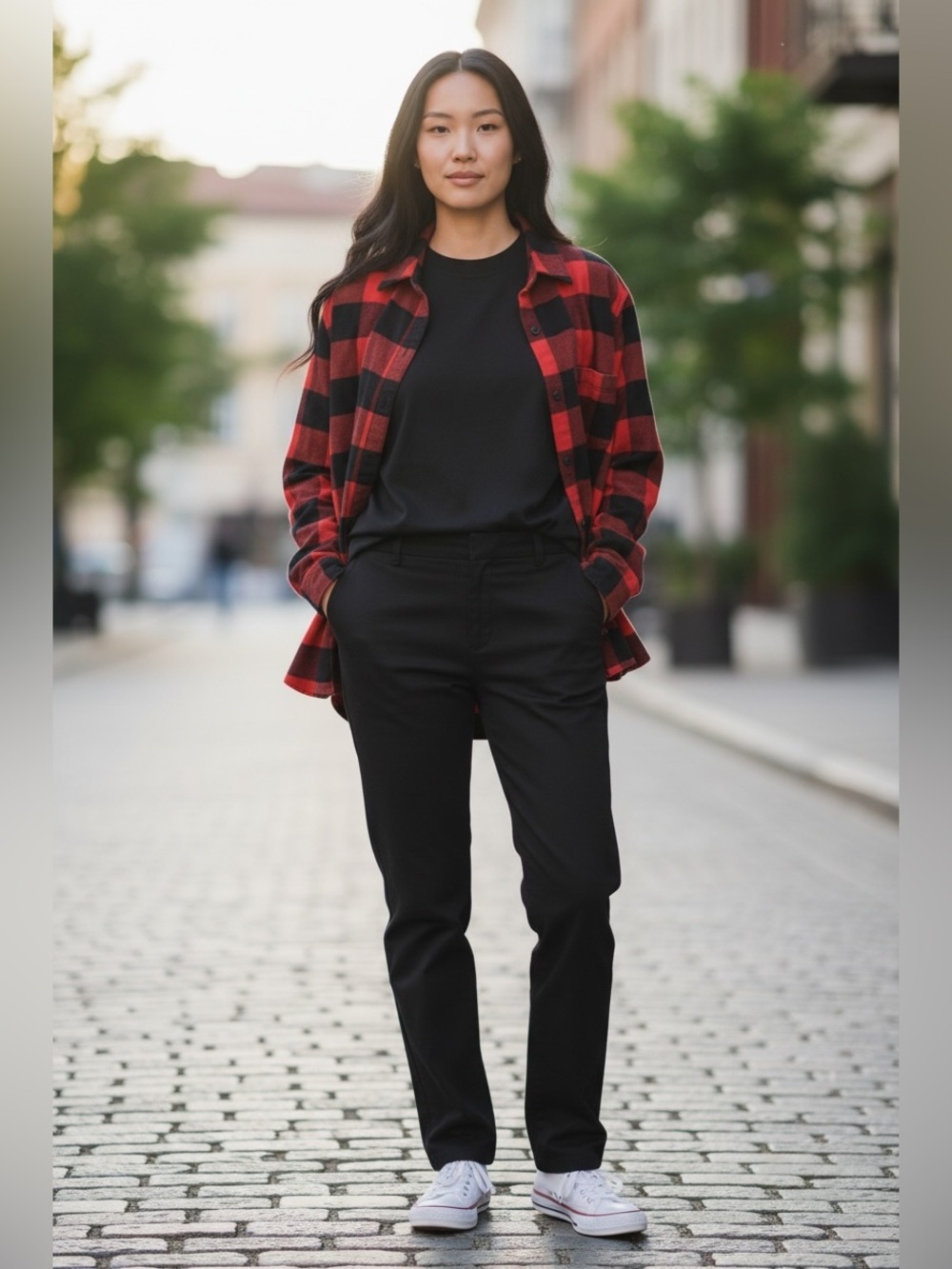 Universal Thread Red and Black Plaid Button-Down Shirt